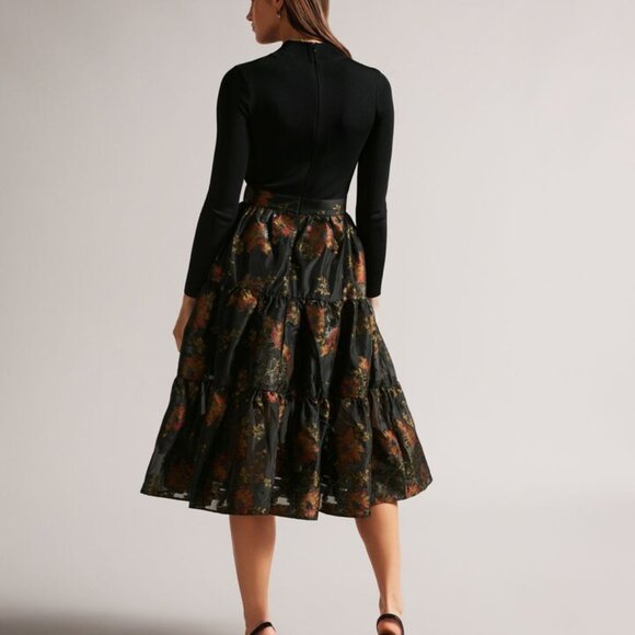 TED BAKER LONDON Audria Mixed Media Long Sleeve Tiered Dress - Picture 2 of 7